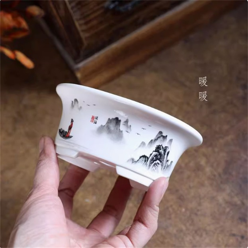 Bonsai Repotting Mat - Porcelanowa biała owalna doniczka Bonsai, mini