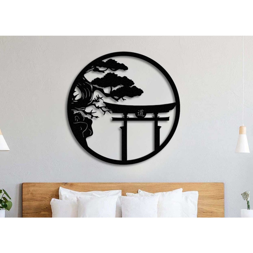 Japanese Garden Bonsai - Metalowa dekoracja ścienna z motywem kwitnącej
